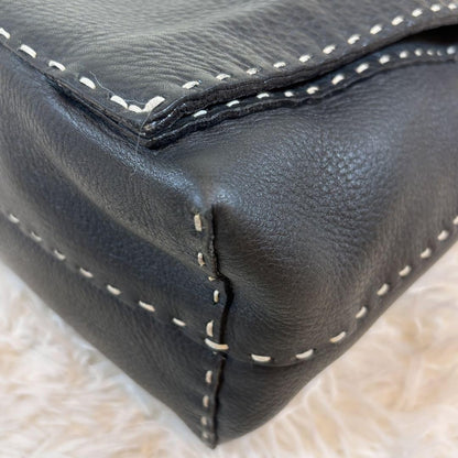 FENDI Shoulder Bag Purse Selleria Leather Black Authentic