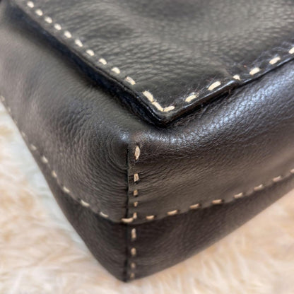 FENDI Shoulder Bag Purse Selleria Leather Black Authentic
