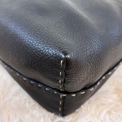 FENDI Shoulder Bag Purse Selleria Leather Black Authentic