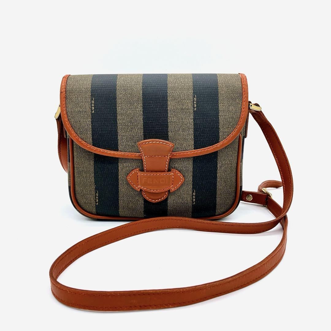 FENDI Shoulder Bag Purse Pecan PVC Leather Brown Black Authentic
