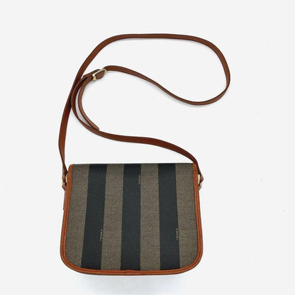 FENDI Shoulder Bag Purse Pecan PVC Leather Brown Black Authentic