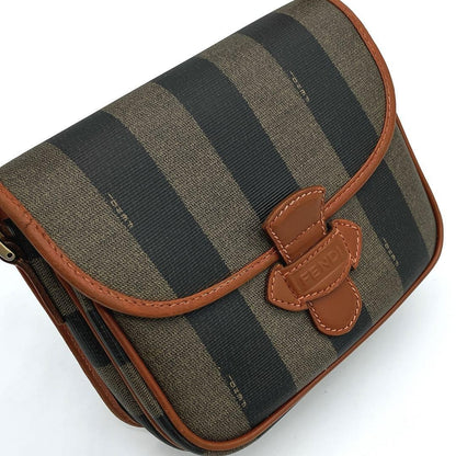 FENDI Shoulder Bag Purse Pecan PVC Leather Brown Black Authentic
