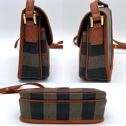 FENDI Shoulder Bag Purse Pecan PVC Leather Brown Black Authentic
