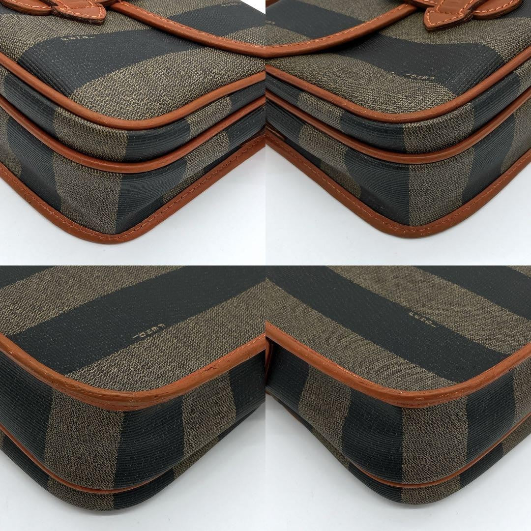 FENDI Shoulder Bag Purse Pecan PVC Leather Brown Black Authentic