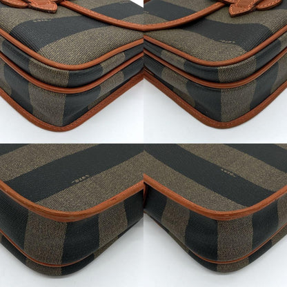 FENDI Shoulder Bag Purse Pecan PVC Leather Brown Black Authentic