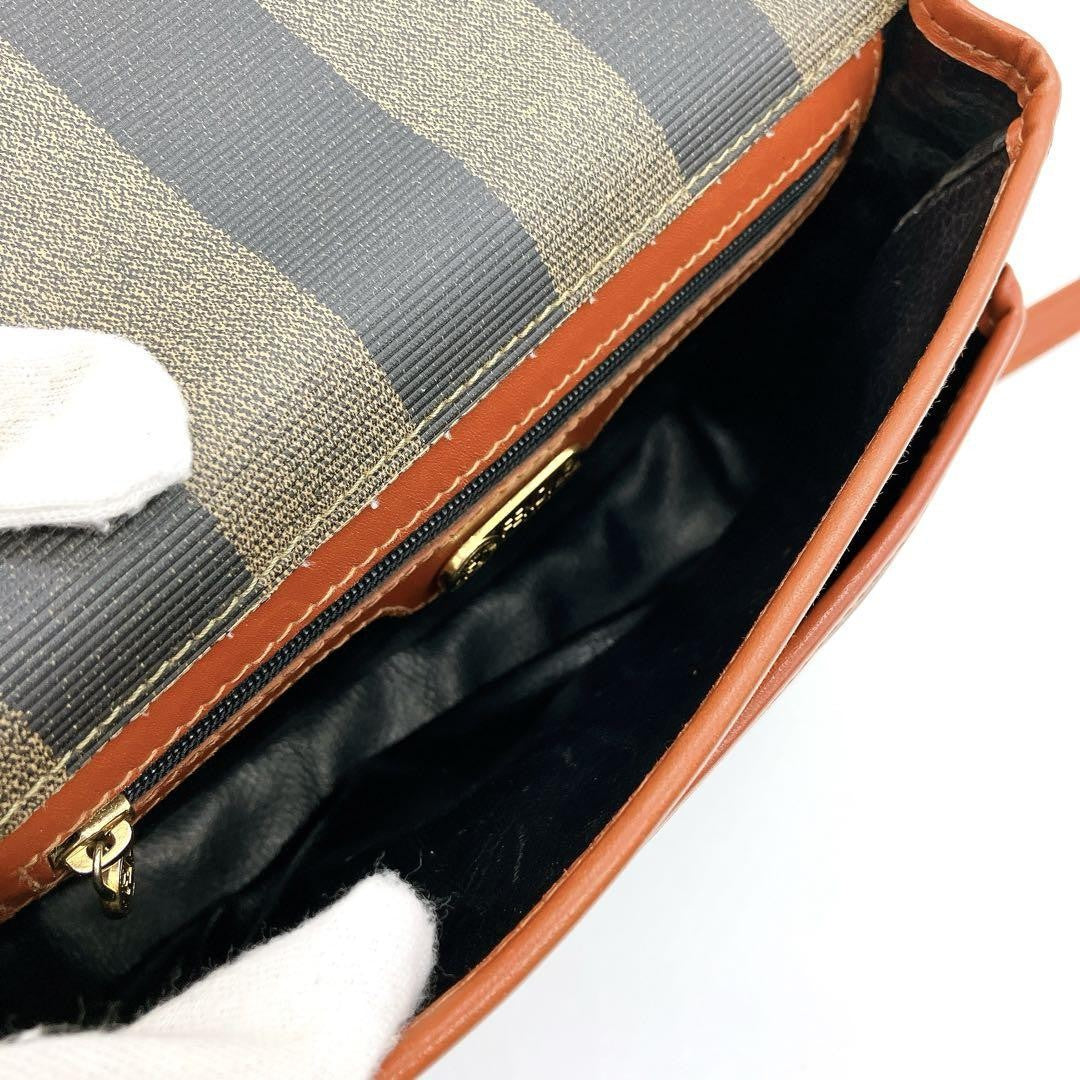FENDI Shoulder Bag Purse Pecan PVC Leather Brown Black Authentic
