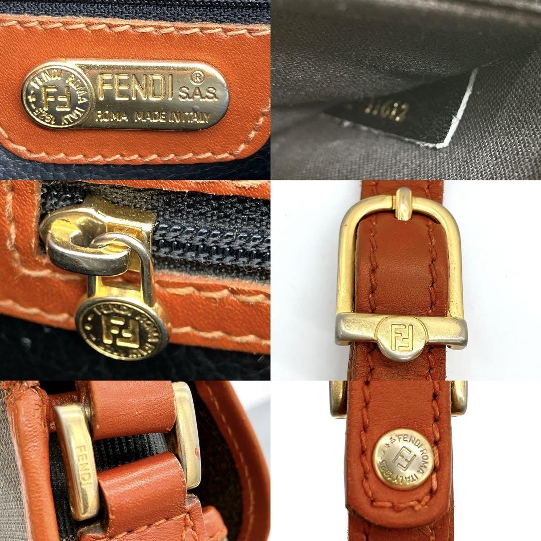 FENDI Shoulder Bag Purse Pecan PVC Leather Brown Black Authentic