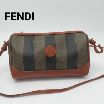FENDI Shoulder Bag Purse FF Pecan PVC Leather Brown Authentic