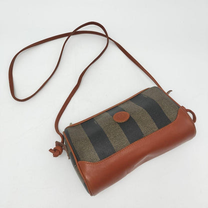 FENDI Shoulder Bag Purse FF Pecan PVC Leather Brown Authentic