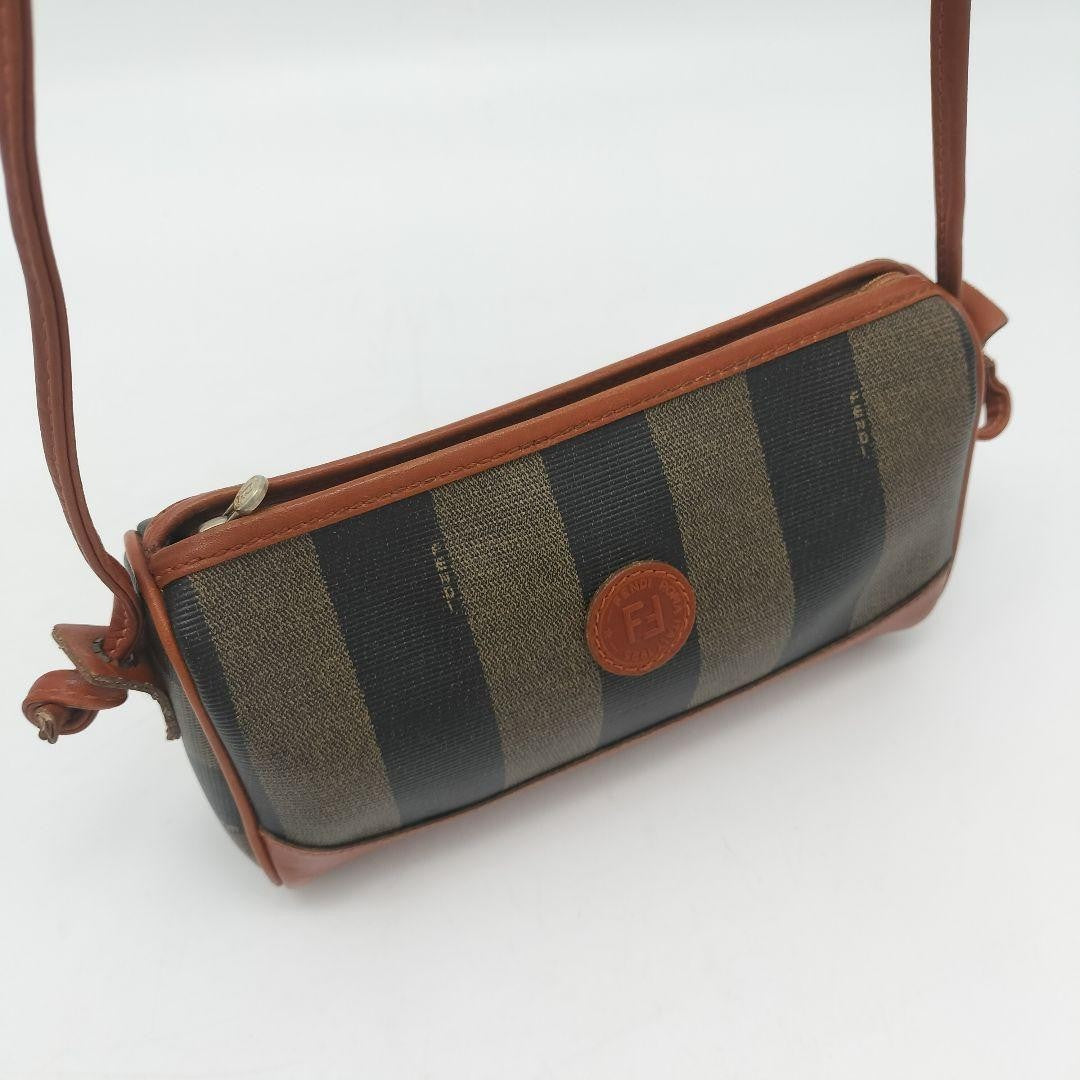 FENDI Shoulder Bag Purse FF Pecan PVC Leather Brown Authentic