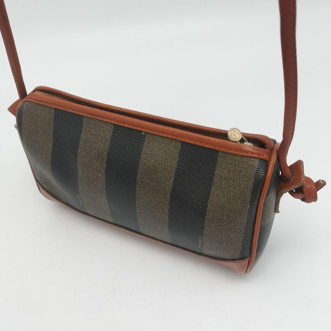 FENDI Shoulder Bag Purse FF Pecan PVC Leather Brown Authentic