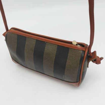 FENDI Shoulder Bag Purse FF Pecan PVC Leather Brown Authentic