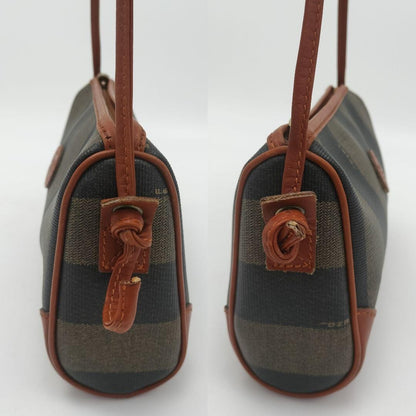 FENDI Shoulder Bag Purse FF Pecan PVC Leather Brown Authentic