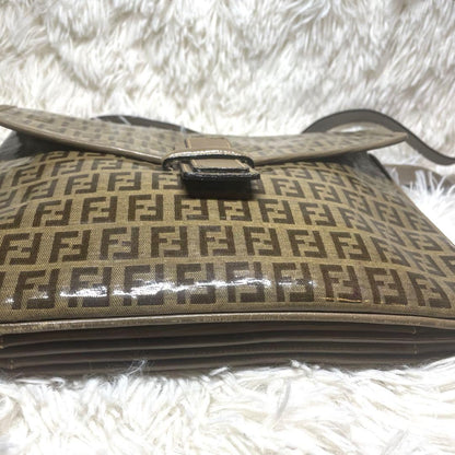 FENDI Shoulder Bag Purse FF Zucca PVC Beige Brown Authentic