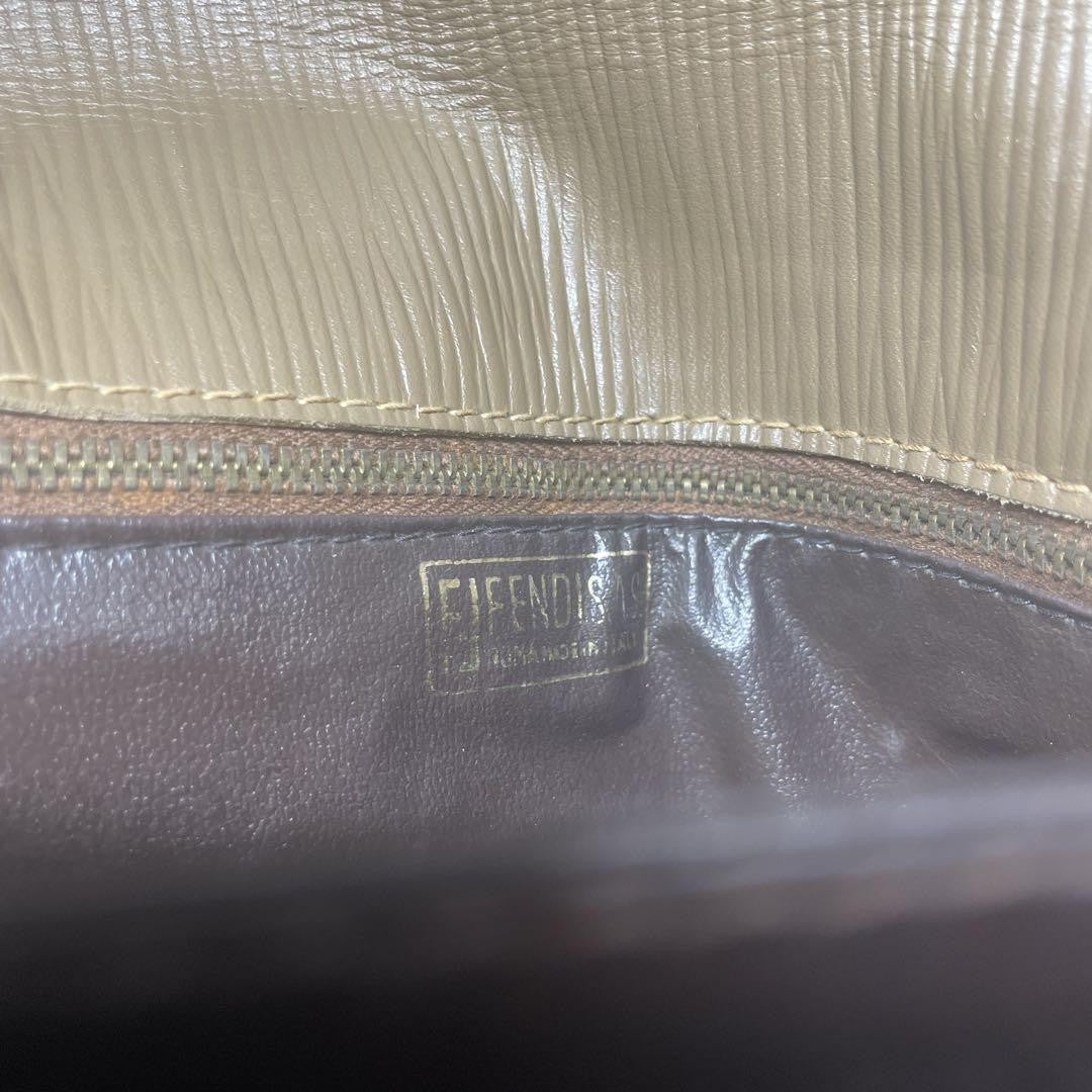 FENDI Shoulder Bag Purse FF Zucca PVC Beige Brown Authentic