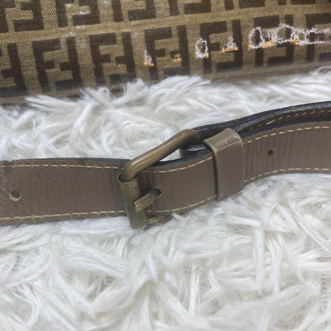 FENDI Shoulder Bag Purse FF Zucca PVC Beige Brown Authentic