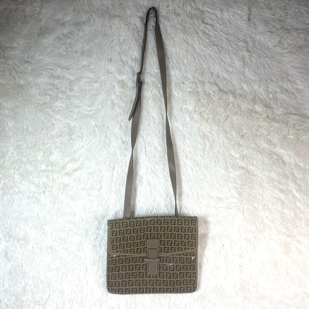 FENDI Shoulder Bag Purse FF Zucca PVC Beige Brown Authentic