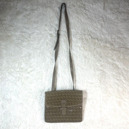 FENDI Shoulder Bag Purse FF Zucca PVC Beige Brown Authentic