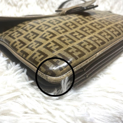 FENDI Shoulder Bag Purse FF Zucca PVC Beige Brown Authentic