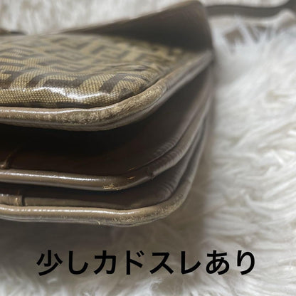 FENDI Shoulder Bag Purse FF Zucca PVC Beige Brown Authentic