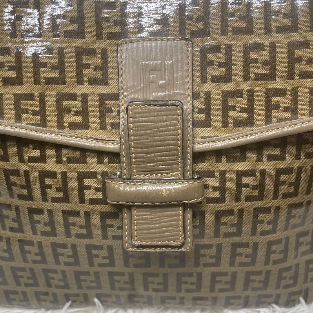FENDI Shoulder Bag Purse FF Zucca PVC Beige Brown Authentic