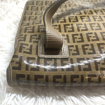 FENDI Shoulder Bag Purse FF Zucca PVC Beige Brown Authentic