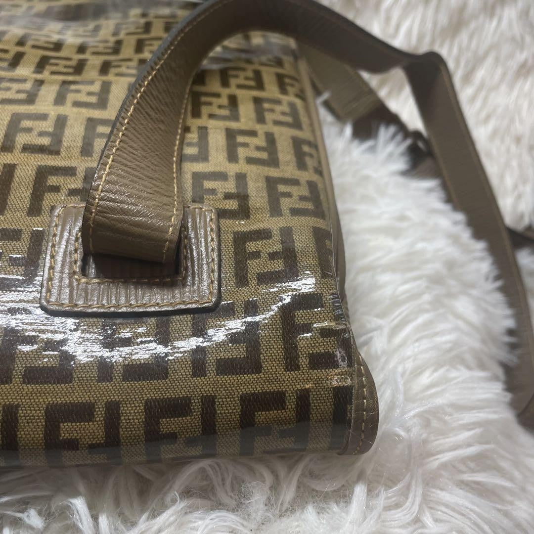 FENDI Shoulder Bag Purse FF Zucca PVC Beige Brown Authentic