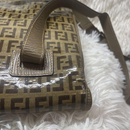 FENDI Shoulder Bag Purse FF Zucca PVC Beige Brown Authentic