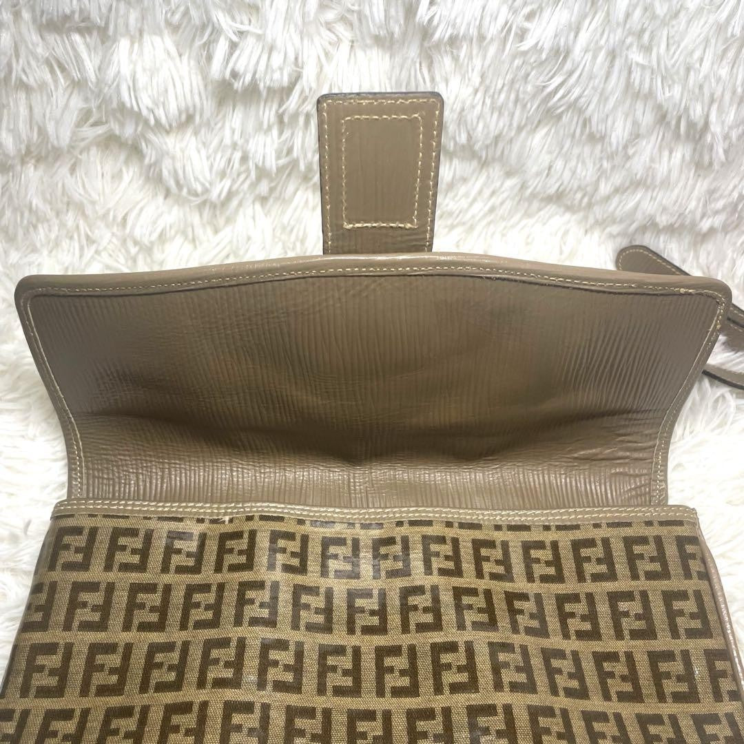 FENDI Shoulder Bag Purse FF Zucca PVC Beige Brown Authentic
