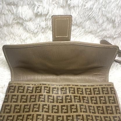 FENDI Shoulder Bag Purse FF Zucca PVC Beige Brown Authentic