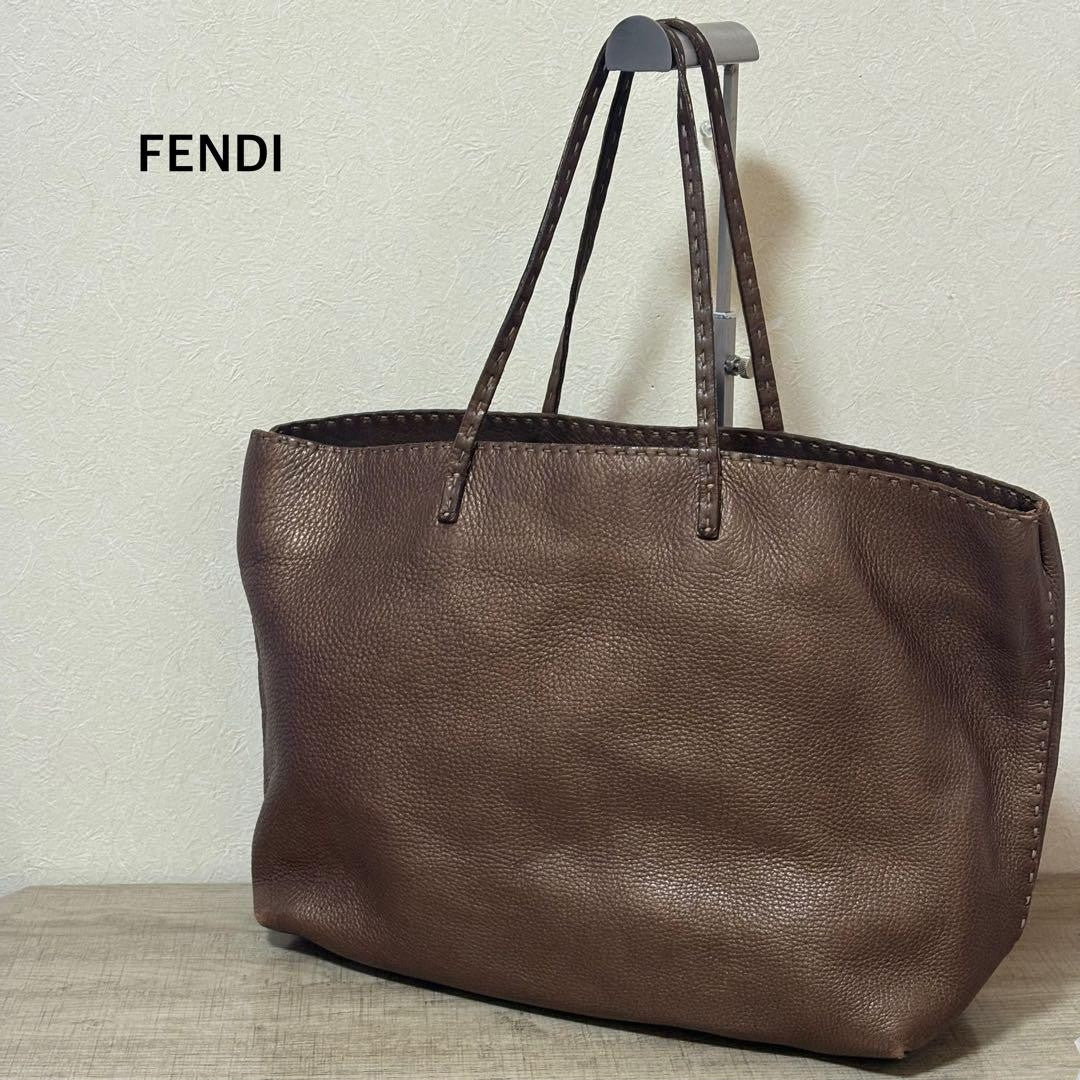 FENDI Hand Bag Tote Purse Selleria Brown Authentic