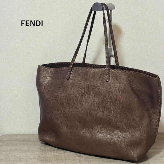 FENDI Hand Bag Tote Purse Selleria Brown Authentic