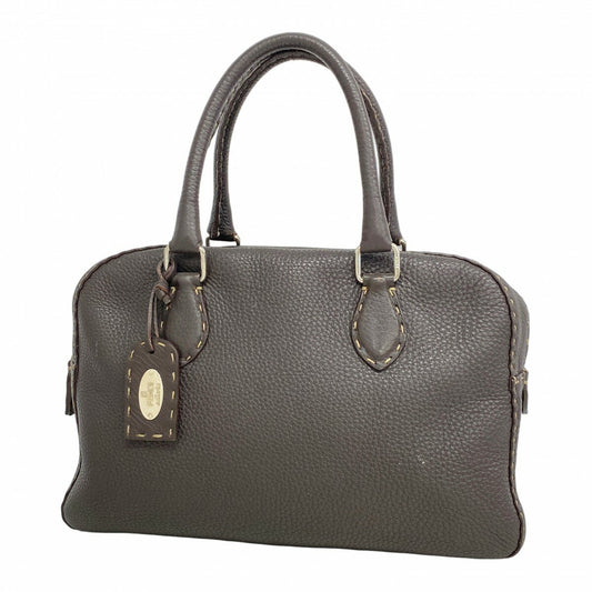 FENDI Hand Bag Tote Purse Selleria Leather Dark Brown Authentic