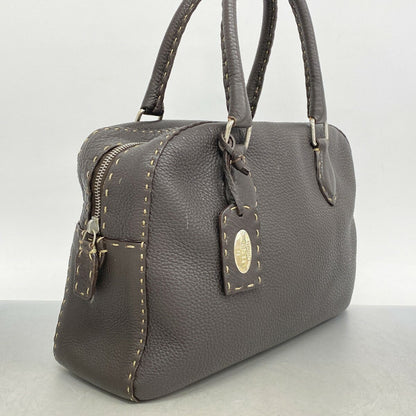 FENDI Hand Bag Tote Purse Selleria Leather Dark Brown Authentic