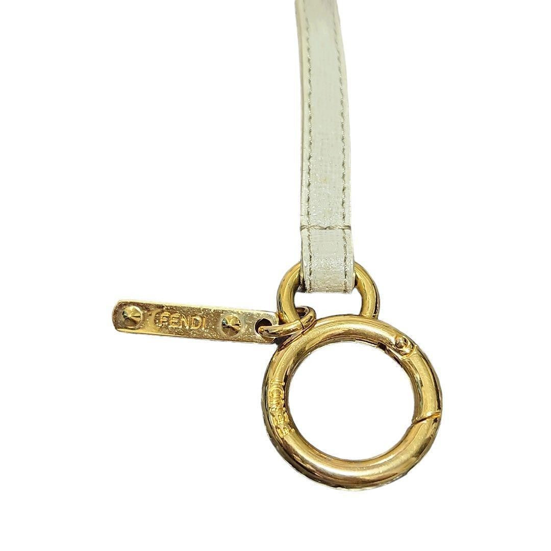 FENDI Bag Charm Key Holder Strap White Authentic