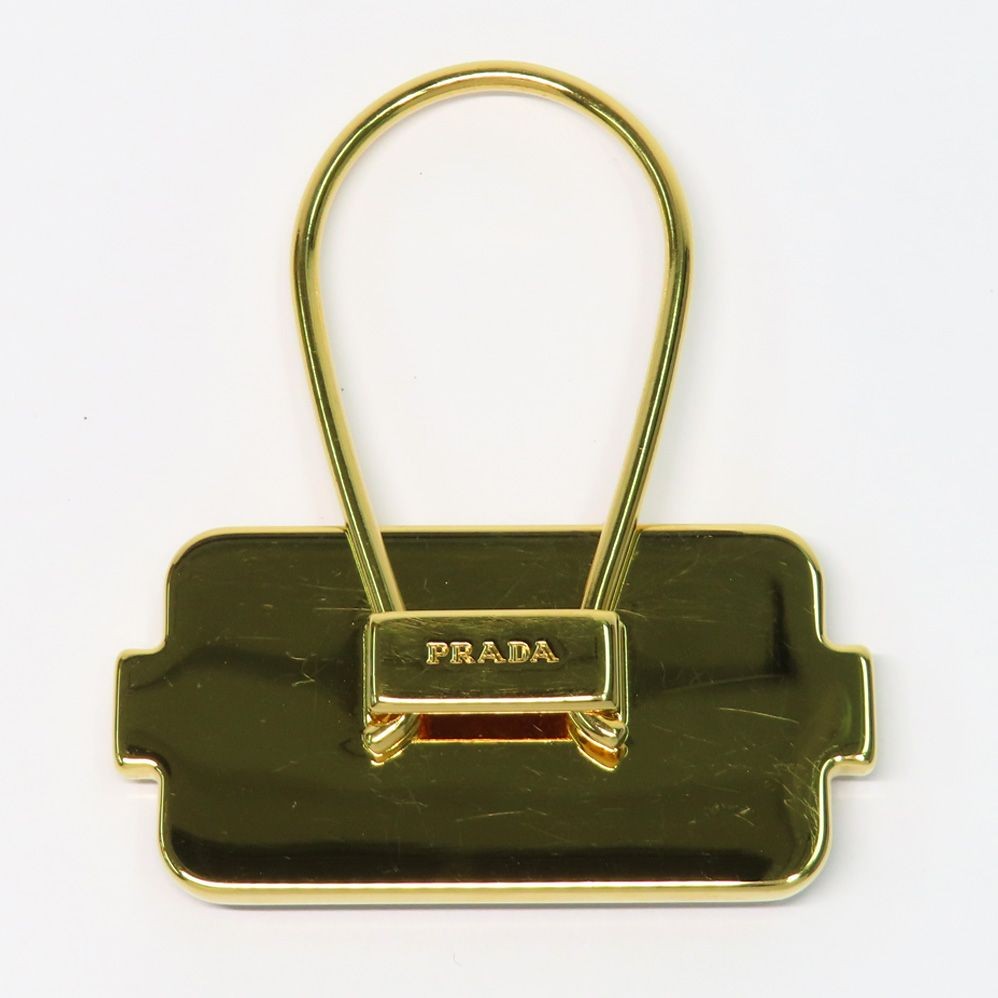 PRADA Key Ring Keychain Bag Charm Robot Leather Metal Black Gold Authentic