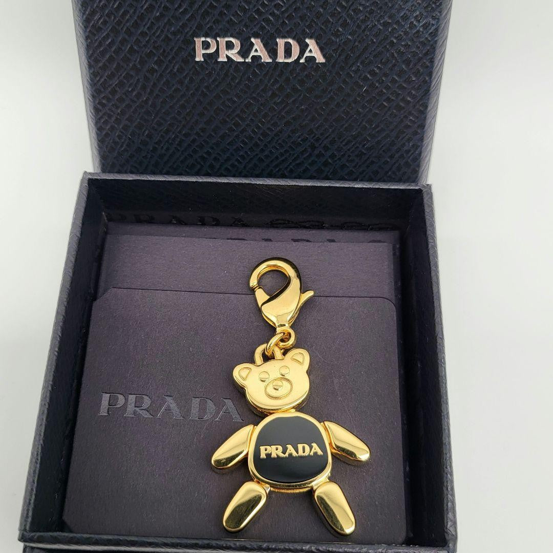 PRADA Key Ring Keychain Bag Charm Bear Gold Black Authentic