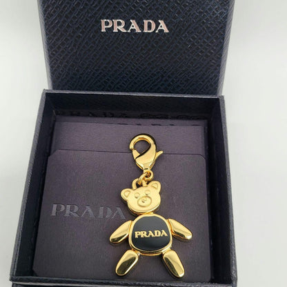 PRADA Key Ring Keychain Bag Charm Bear Gold Black Authentic