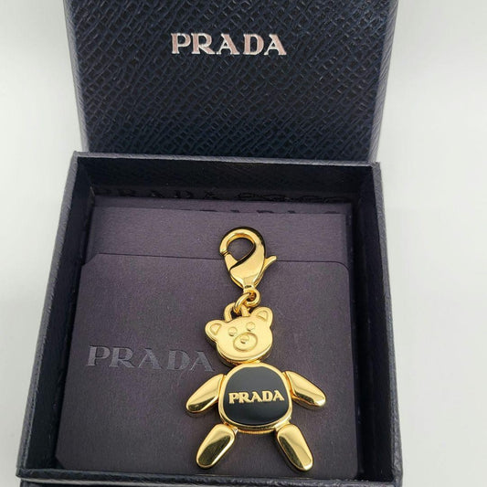 PRADA Key Ring Keychain Bag Charm Bear Gold Black Authentic