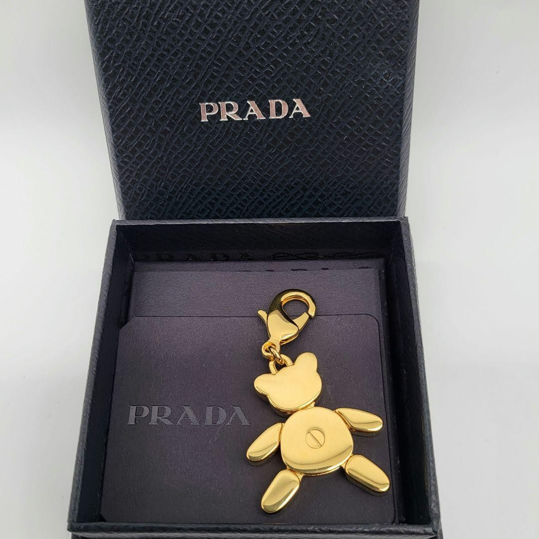 PRADA Key Ring Keychain Bag Charm Bear Gold Black Authentic