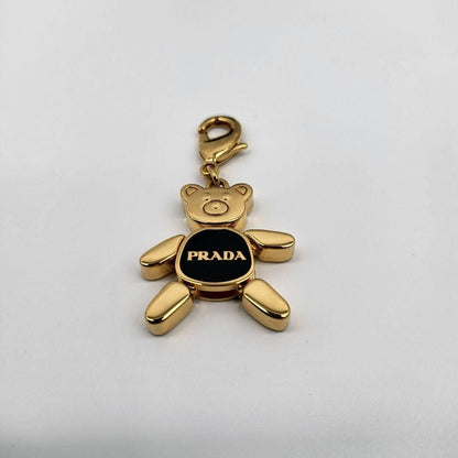 PRADA Key Ring Keychain Bag Charm Bear Gold Black Authentic