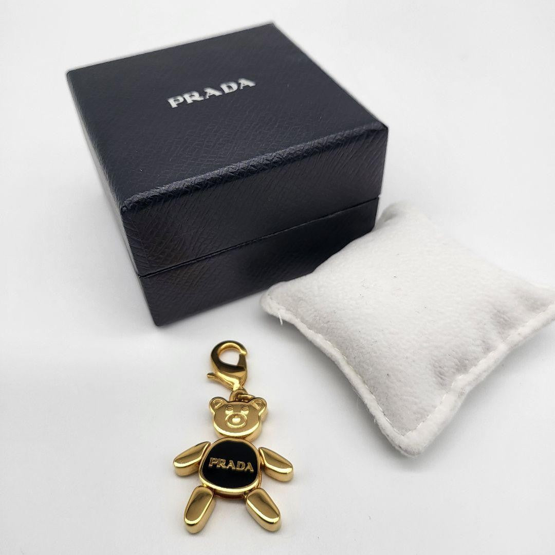 PRADA Key Ring Keychain Bag Charm Bear Gold Black Authentic