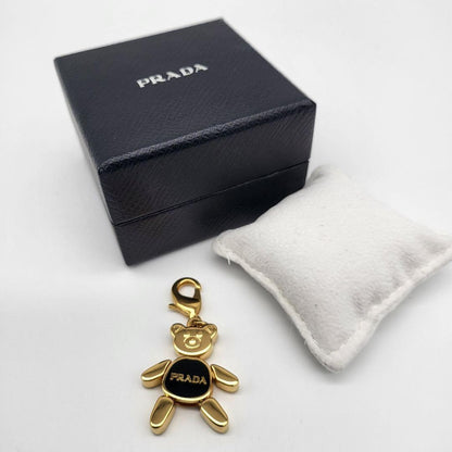 PRADA Key Ring Keychain Bag Charm Bear Gold Black Authentic
