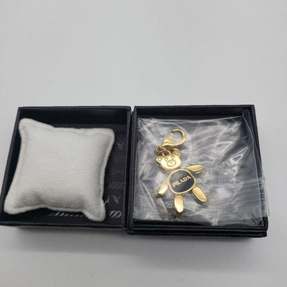 PRADA Key Ring Keychain Bag Charm Bear Gold Black Authentic
