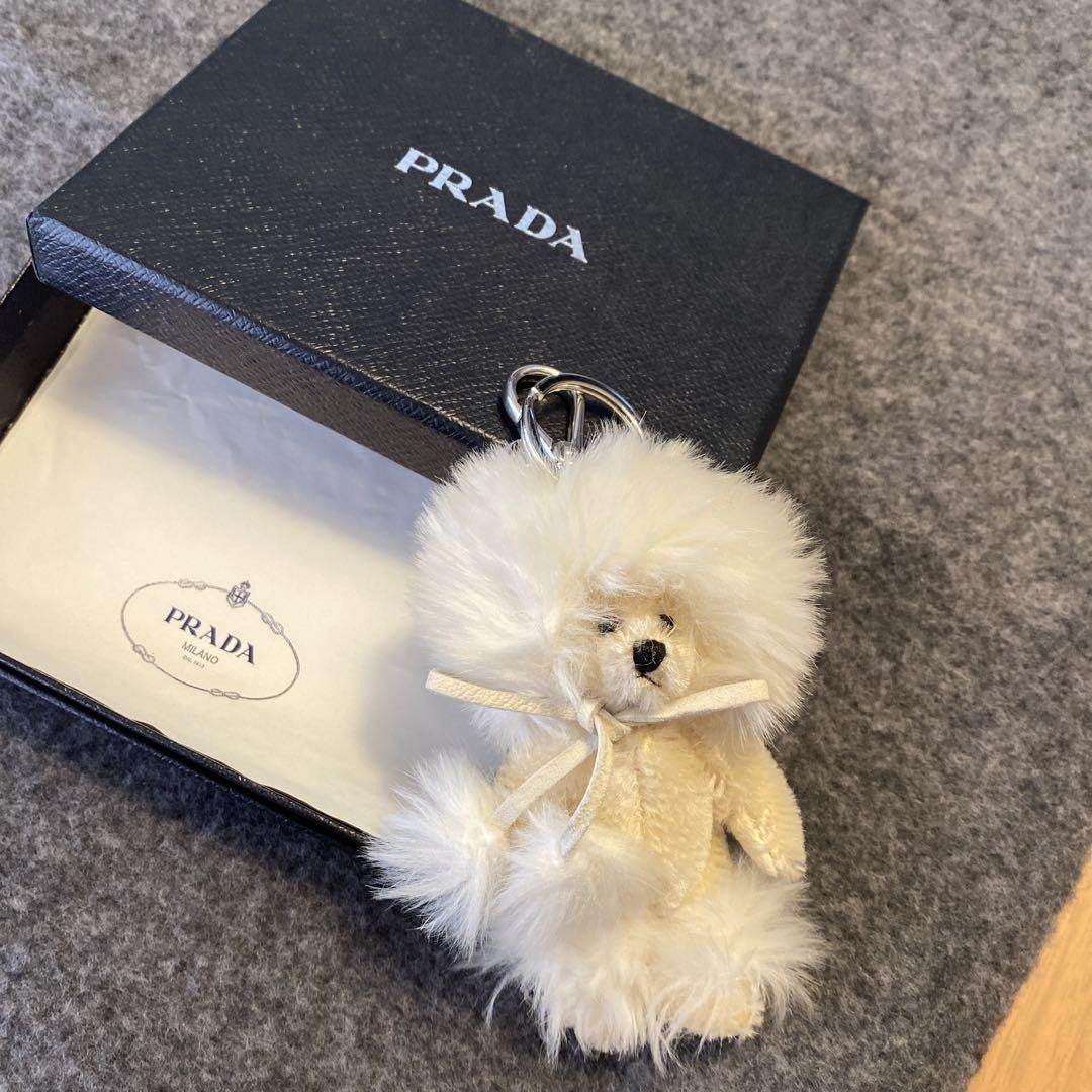 PRADA Key Ring Keychain Bag Charm Poodle White Authentic