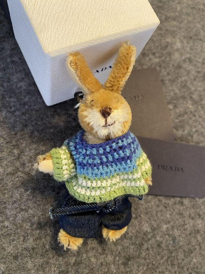 PRADA Key Ring Keychain Bag Charm Rabbit Blue Green Authentic