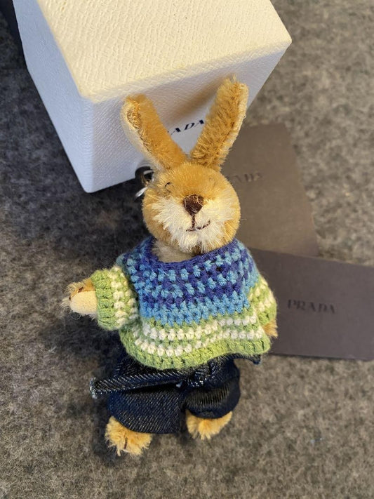 PRADA Key Ring Keychain Bag Charm Rabbit Blue Green Authentic