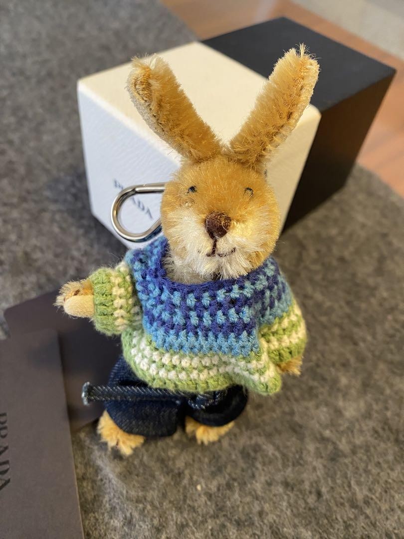 PRADA Key Ring Keychain Bag Charm Rabbit Blue Green Authentic