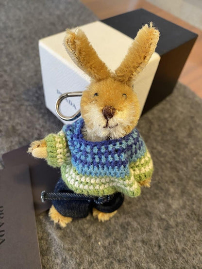 PRADA Key Ring Keychain Bag Charm Rabbit Blue Green Authentic