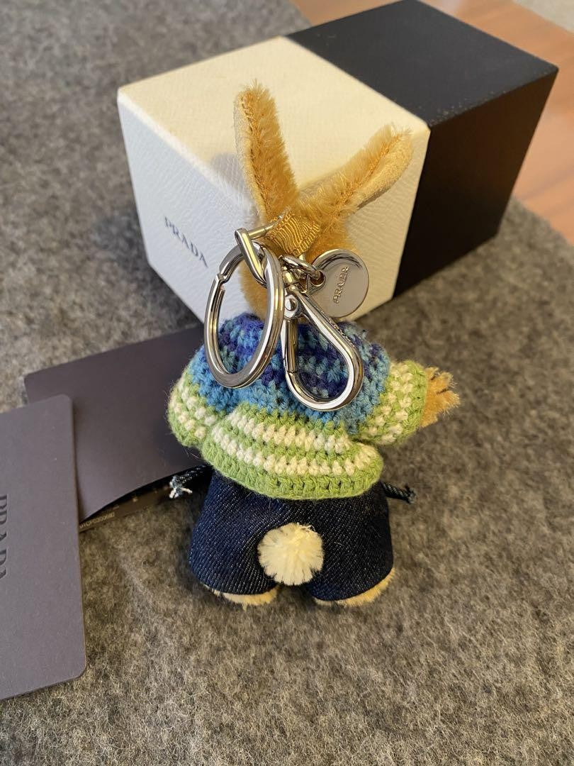 PRADA Key Ring Keychain Bag Charm Rabbit Blue Green Authentic